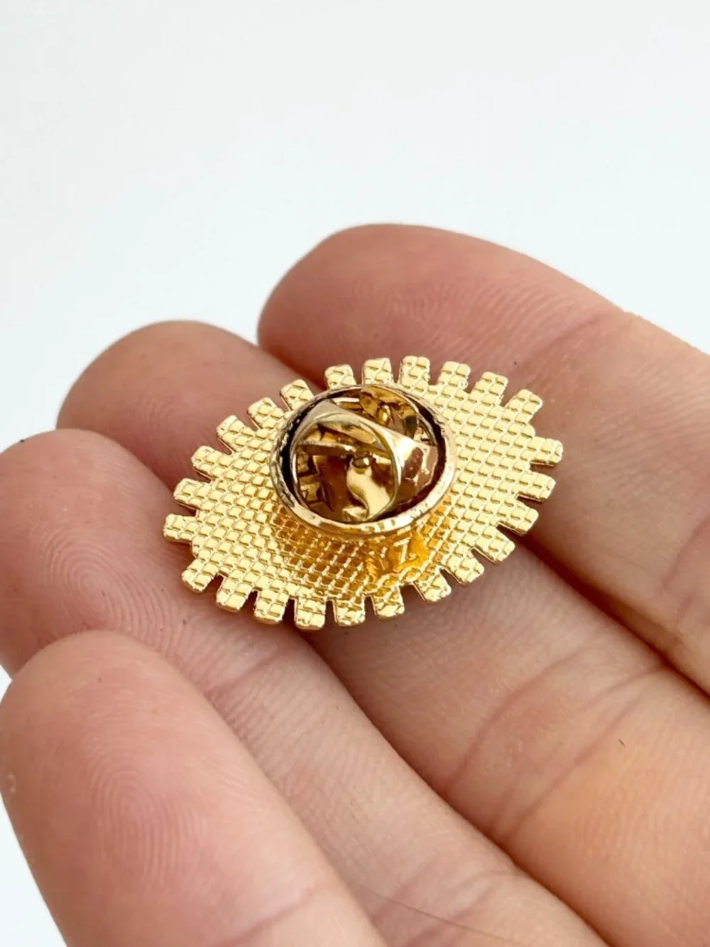 Evil Eye Enameled Blue Eye Good Luck Mati Shield Gold Toned Brooch Lapel Pin